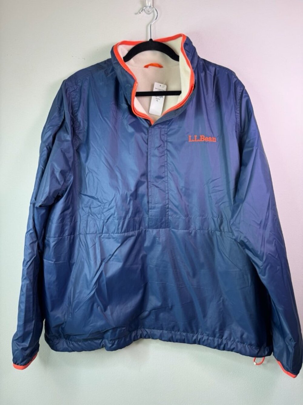 NWT LL Bean Men Classic Reversible Anorak Pullover Nautical Navy 1/2 Zip XL
